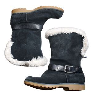 Ugg Nessa Boots Black Lined Snow Winter Cold Weather Kids Girls Size 1